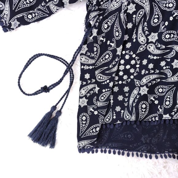 Ariat Dark Blue Western Bandana Print Tassle Batwing Blouse With Hidden Belt - Picture 3 of 7